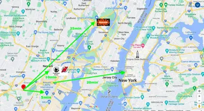 a map with a red and green marker at 1 Bus Stop To NYC-Hot Tub-EWR Airport-Free Parking in Hillside