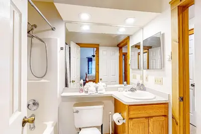 a bathroom with a toilet and a sink at Northridge 393 in Tannersville