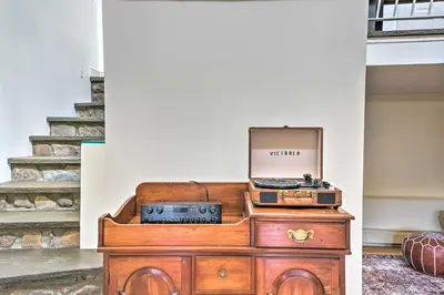 a wooden dresser with a box on top of it at Catskill Getaway on 6 Acres with Swimming Pond! in Liberty