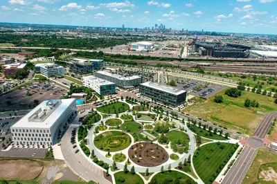 an aerial view of a city with a park at Courtyard by Marriott Philadelphia South at The Navy Yard in Philadelphia