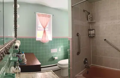 a bathroom with a shower and a toilet and a window at ABnB Superhost - Siri's Favorite Place in Havertown