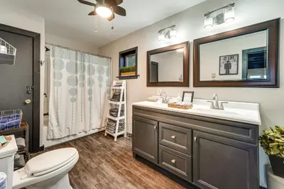 a bathroom with a sink and a toilet at Mtn-View Gem with Deck and Hot Tub in Tannersville in Tannersville