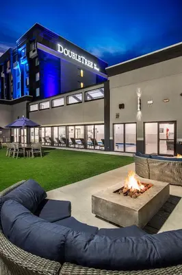 a fire pit in front of a building at DoubleTree by Hilton Monroe Township Cranbury in Monroe Township