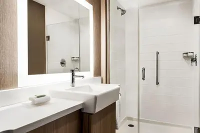 a bathroom with a sink and a shower at SpringHill Suites by Marriott Camp Hill in Camp Hill