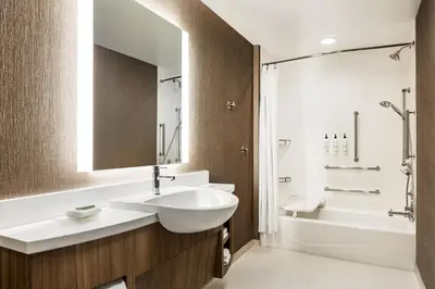 a bathroom with a sink and a toilet and a tub at SpringHill Suites by Marriott Camp Hill in Camp Hill