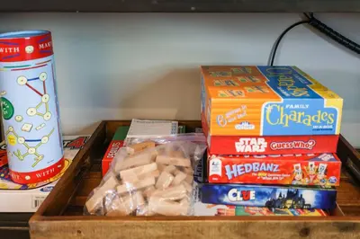 a tray of food and snacks on a shelf at Garrett's Camelback House in Tannersville