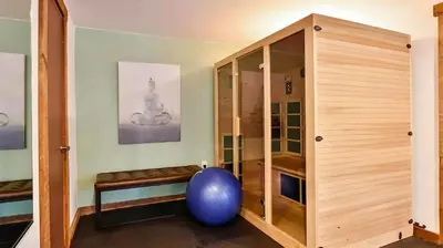 a gym with a large blue ball in a room at March Giveaway: 3 Nights equal $50 Activity Credit in Albrightsville