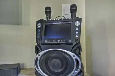 a speaker and microphone on top of a camera at Charming Albrightsville Home with Gas Fire Pit! in Albrightsville