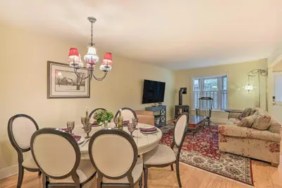 a dining room with a table and chairs at Charming Lambertville Retreat - 1 Mi to River! in Lambertville