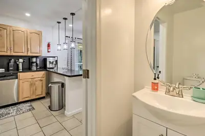 a kitchen with a sink and a counter top at Game Room and Yard Family Paradise in Pocono Summit in Pocono Summit Estates