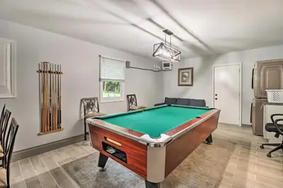 a room with a pool table in it at Game Room and Yard Family Paradise in Pocono Summit in Pocono Summit Estates