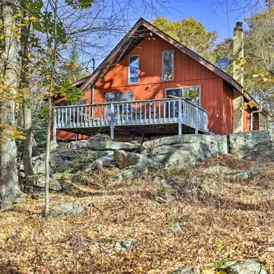 Deck and Forest Views Secluded Cresco Cabin!