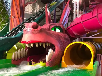 a dragon on a water slide at a water park at Brick City Loft in Newark