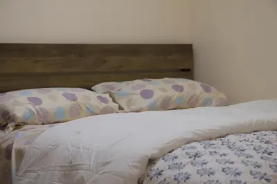 a bed with two pillows on top of it at Mamas Love 2bedroom Spacious Apartment in Newark