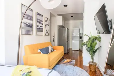 a living room with a couch and a tv at 24-16 Studio Gramercy W D gramercy in New York