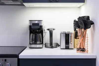 a kitchen counter with a coffee maker on it at 3-1 New Prime East Village Private Terrace in New York