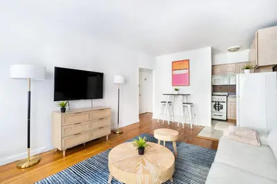 a living room with a couch and a tv at 350-1A Gramercy New 1BR Sleeps4 Newly Furnished in New York