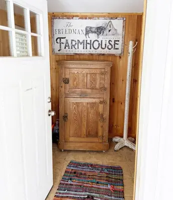 an entrance to a farm house with a wooden door at FRENCH WOODS FARMHOUSE Catskills Upper Delaware River Hancock NY in Hancock