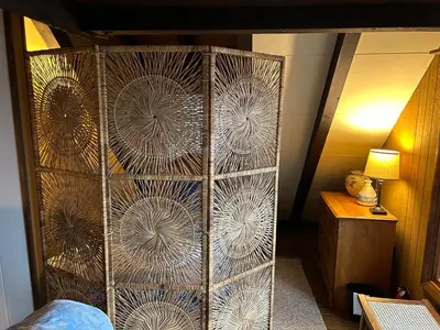 a wooden cabinet with glass doors in a room at Lakefront Cabin Pvt Beach and Dock - Sunset Marina in Arrowhead Lake
