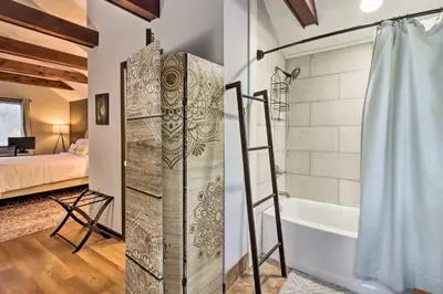 a bathroom with a shower and a bath tub at Family-Friendly Tobyhanna Home with Game Room! in Tobyhanna