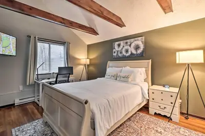 a bedroom with a bed and a desk and a window at Family-Friendly Tobyhanna Home with Game Room! in Tobyhanna