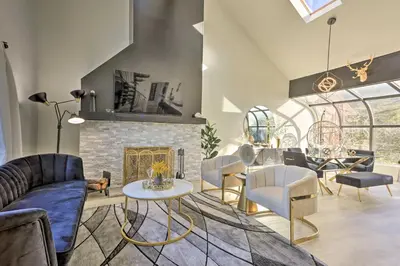 a living room filled with furniture and a fireplace at Hike, Ski and Golf Mtn-View Codo in Vernon Township in Vernon Township