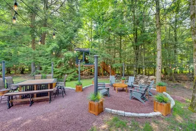 a park with a picnic table and a playground at Hot Tub, Beach Access Albrightsville Retreat! in Albrightsville