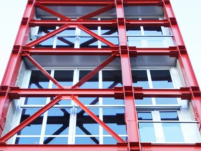 a close up of the top of a red building at Duplex Suite in Art Tower in Philadelphia