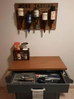 a kitchen with a counter with a stove and spices at Two Bedroom Private Apt near NYC in West New York