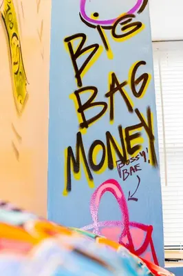 a sign that says ray baez morgue at Art Deco Graffiti Suite in Philadelphia
