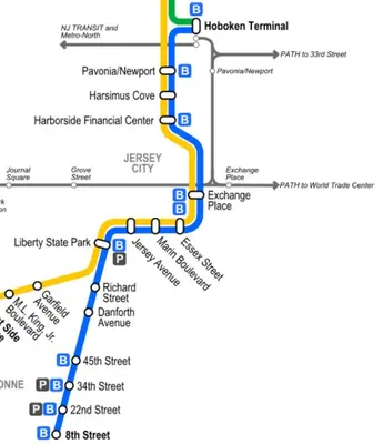 a map of the hudson terminal at Classical Isbills Row House close to NYC in Bayonne