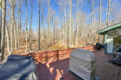two tents on a deck in the woods at Pocono Pines, Lake Naomi 4 bedrooms, 2 full bath in Pocono Pines