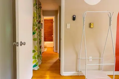 a hallway with a glass shelf in a room at Hot Cocoa Bar 4 Season Porch wWood Stove in Pocono Country Place